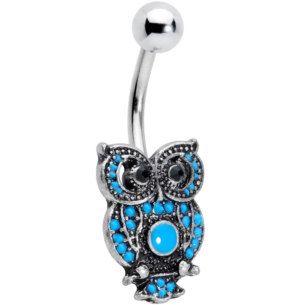 NEW! Animal Print Silver and‎ Blue Owl Gift Belly Ring-(#1,048)